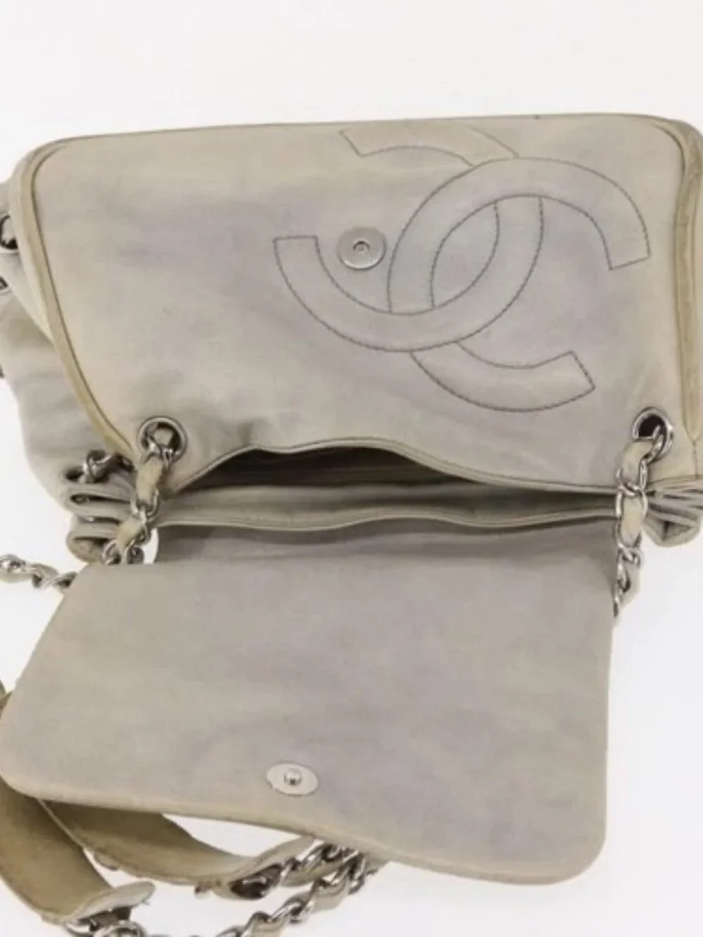 CHANEL COCO Mark Chain Shoulder Bag Leather Gray Silver CC Auth 157276